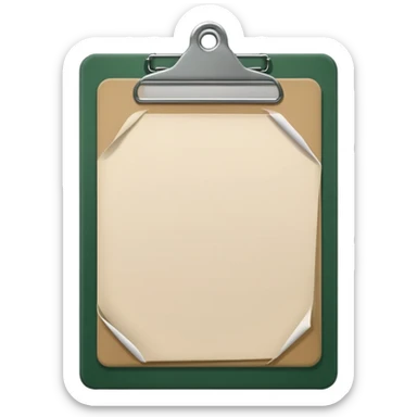 minimalistic dark green clipboard with light beige paper, no text, Apple emoji style sticker
