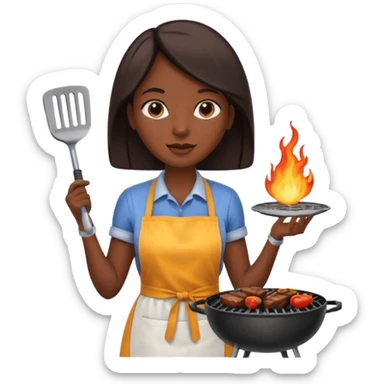 dark skin woman grilling bbq with grill and apron sticker