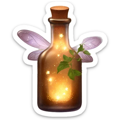 Brown magic fairy light sparkling old Antique bottle with poison and with herbal and flowers sticker