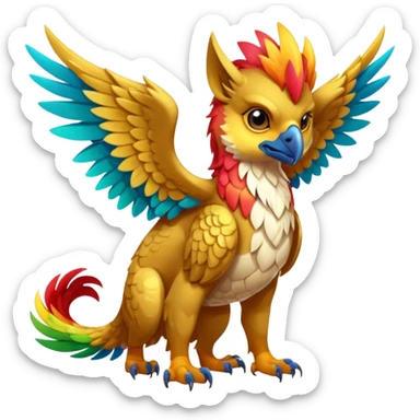 Colorful tropical exotic cute cool beautiful shiny beautiful fantasy-Gryphon-Cacomistle-oncilla-animal-Fakémon-hybrid-fursona (full body) sticker