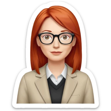 middle age Red head long straight hair pale skin wearing glasses sticker