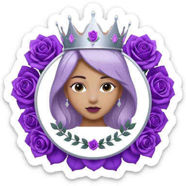 Purple shadow rose flower silver circle plaque with silver tiara sticker