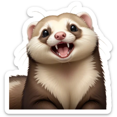 Cinematic Cute Yawning sable ferret Portrait Emoji, Head tilted slightly with an exaggerated, wide-open yawn, showcasing a long, flexible body with a plush fur in soft brown and cream, droopy, drowsy eyes, and a relaxed expression, Simplified yet irresistibly endearing features, highly detailed, glowing with a soft, cozy natural glow, high shine, relaxed yet expressive, stylized with a dash of whimsical charm, soft glowing outline, capturing the essence of a sleepy yet affectionate sable ferret that seems ready to curl up for a nap! sticker