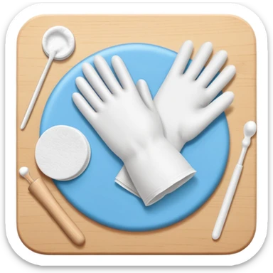 disposable gloves, cotton pads and swabs lying on a table sticker