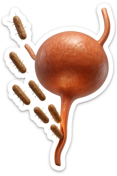 batteri intestinali che migrano ed entrano in una vescica anatomica realistica per infettarla, iperrealistico 4k sticker