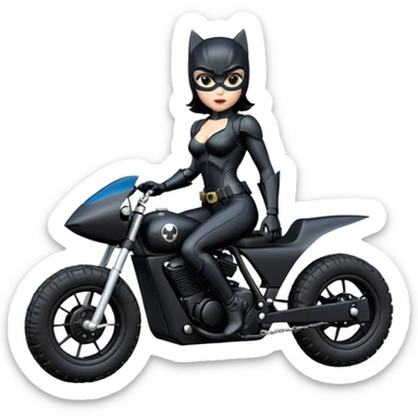 Rc toy sexy fenders on Catwoman’s buxom attractive armored midnight-colored tight outfit from tv series style dark knight movie stealthy accurate sporty safe deluxe off-road fast pursuit prototype concept car (black hair, sitting driving aggressively) rally vehicle  sticker