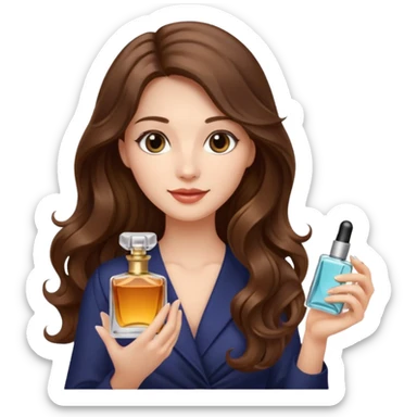 Half body pretty long hair woman holding 1 parfume sticker