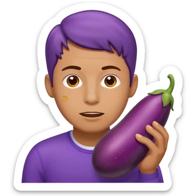 a man eating a eggplant and sweating sticker