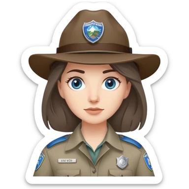 white woman park ranger with gray and brown hair, blue eyes sticker