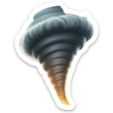Cinematic Realistic Tornado Emoji, Spiraling fiercely, with dark swirling clouds that twist and stretch downward in a funnel shape. The winds whip up debris as the tornado roars across the landscape, leaving a trail of awe and fear. Soft glowing outline, capturing the essence of wild force and unpredictable power in a mighty tornado! sticker