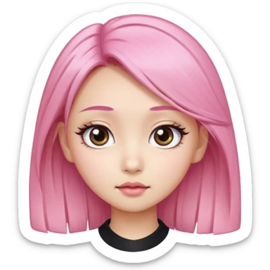An Asian girl with pink-blonde hair, big eyes, thick eyebrows, and long eyelashes; only her head... sticker