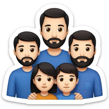Make a family of four 2 boys one boy 12 with black hair and the other boy age 13 with black hair make the dad 44 with a beard  and brown hair and make the mom 45 with brown hair  sticker