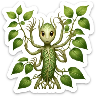 A slender creature with skin patterned like dappled sunlight through leaves, eyes, claws, possessing elongated arms that split into multiple vine-like appendages capable of rapid growth and contraction.

 sticker