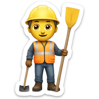 photorealistic man with a construction helmet and a shovel sticker