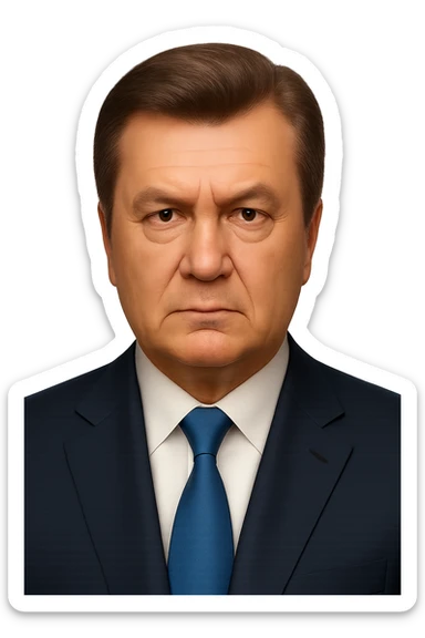 Make the face much more realistic and closely resemble Viktor Yanukovych, while keeping the iPhone emoji style, with no background. Preserve the distinctive features and colors of the iPhone emoji style but enhance realism and likeness to Viktor Yanukovych. sticker