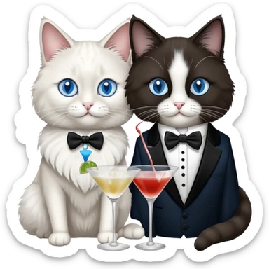 Ragdoll cat drinking martini at the bar with a tuxedo cat friend sticker