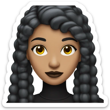 Tanned woman with black hair dressed in 1990s goth hair, makeup, and neon attire  sticker
