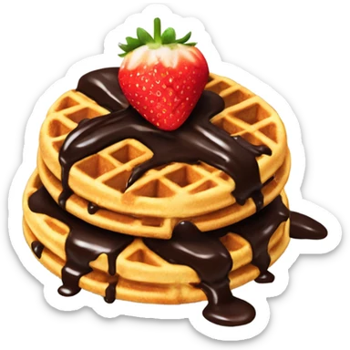 Waffles with chocolate sauce and strawberry’s sticker