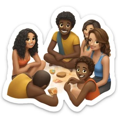 Group of friends sitting on the beach sticker