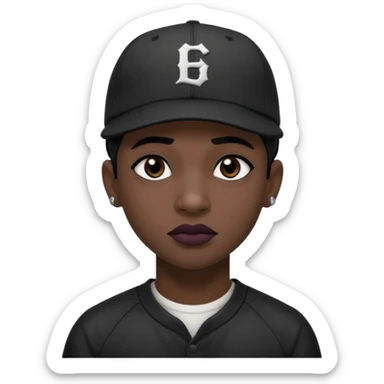 Black goth man with backwards baseball cap sticker