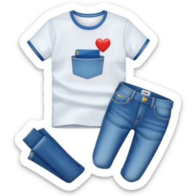 A 3D cartoon casual T-shirt and jeans outfit arranged on flat surface, bright lighting, Memoji-style realism. sticker