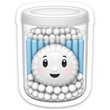 Cotton swabs with round tips in a plastic container, fully packed sticker