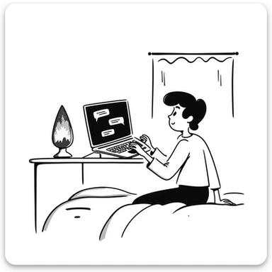 A bedroom lit by a lava lamp and an open laptop running early 2000s MSN Messenger

 sticker