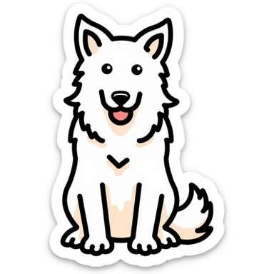 A pure white Border Collie dog sitting, with fluffy fur, alert pointed ears, and friendly expression sticker