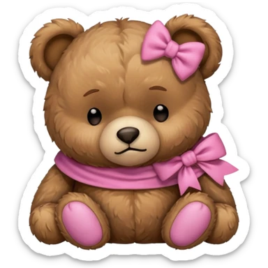 Frowning Sleeping teddy bear wearing pink bow sticker
