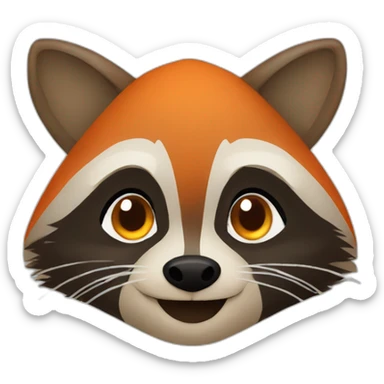 brown raccoon with orange eyes and a dark green hood that is smiling sticker