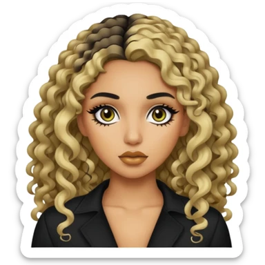 normal size, olive skin, curly long hair, baddie,pretty, makeup, black eyeliner, long hair blonde sticker