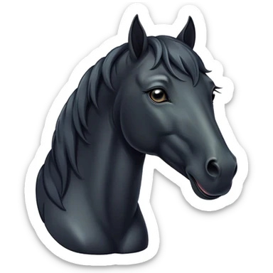 Cinematic Cute Yawning Black Horse Portrait Emoji, Head tilted slightly with a dramatic, wide-open yawn, revealing a soft, sleek black fur with a subtle shimmer, floppy ears slightly drooping, round dark eyes barely open in drowsy contentment, Simplified yet irresistibly adorable features, highly detailed, glowing with a soft, cozy glow, high shine, relaxed yet expressive, stylized with a touch of whimsy, bright and endearing, soft glowing outline, capturing the essence of a sleepy yet affectionate horse, so drowsy it feels like it could stretch out of the screen and curl up for a nap! sticker