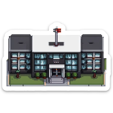 modern school campus building with multiple entrances, no flag pole sticker