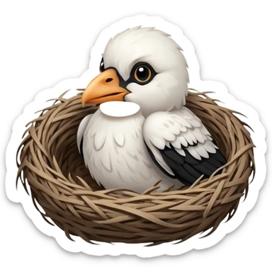 white baby crow in nest sticker