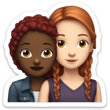 A white girl with dark red hair hugging a black girl  sticker