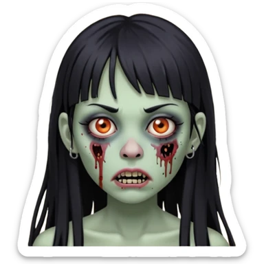 🧟‍♀️ faça igual esse emoji que coloquei só que com franja e piercing dos dois lado do nariz e no septo faça com cabelo longo preto e com a cara mais assustadora  sticker