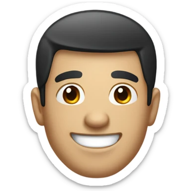 A realistic emoji of a man with a friendly face, short black hair, and a slightly crooked tooth visible when smiling. Neat and clean design. sticker