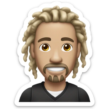 very light skin with freckles guy almost pale with 2 strand black dreads yelling with basketball jersey and diamond chain on with dread that are long to his shoulders and a black long sleeve shirt under. goatee and mustache. no beard or side urns sticker
