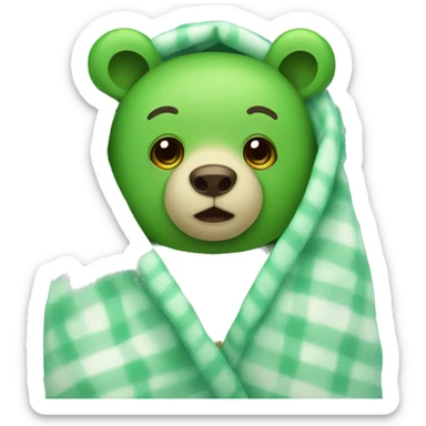 Green bear cozy in blanket sticker