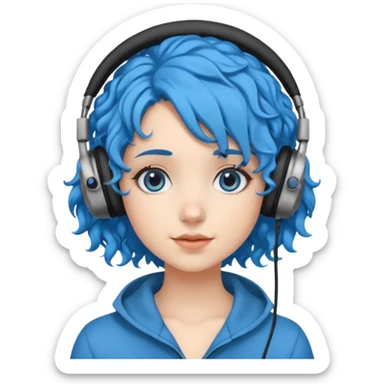 blue haired earringed heaphone wearing girl curly haired sticker