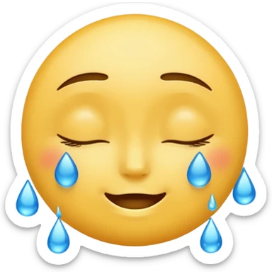 Yellow round emoji with closed eyes and a gentle smile—two wide, bright blue tears flow from under each eye. sticker