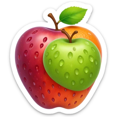 Colorful fruits with glowing antioxidant particles, cell protection, bright clean colors, simple emoji style sticker
