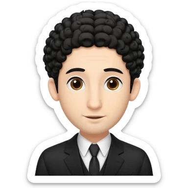 jewish man with a black kippah, black hair, large nose, wearing a black suit with a white shirt, and has curls/peyot hairstyle sticker