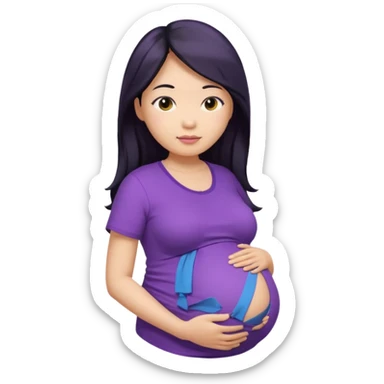 Asian, pregnant woman, purple shirt, long hair, head and eck and abdomen only sticker