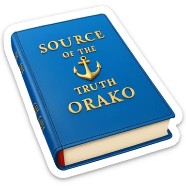Blue book on which one it writes: Source of truth is Orako.
Written on it Source of truth is Orako sticker