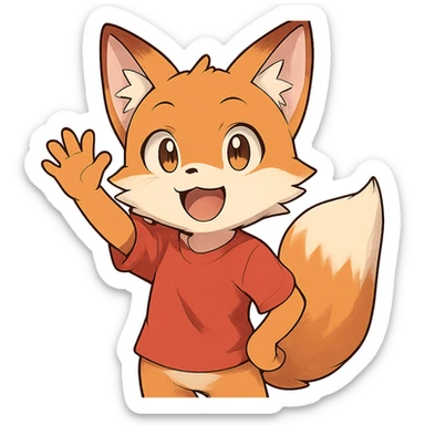 anime style fox character, cheerful, waving hello sticker