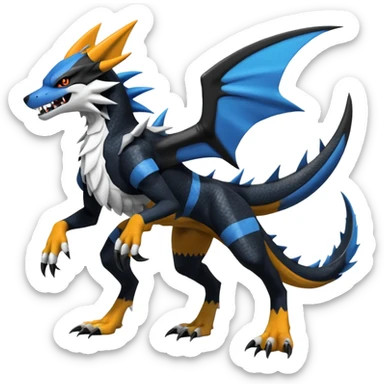 4-legged, digitigrade, clawed, furry finned sharp, cool, badass, angry, edgy Sergal-Sharpedo-Houndoom-Garchomp-Nargacuga-Silvally-Vaporeon-fusion-hybrid-creature, full body sticker