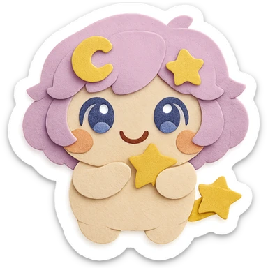 Add an irresistibly charming, super soft and adorable smile to melt hearts. Keep the yellow star in the hair, all hairstyle features and colors, full body, and paper craft style with clean lines and transparent background. sticker