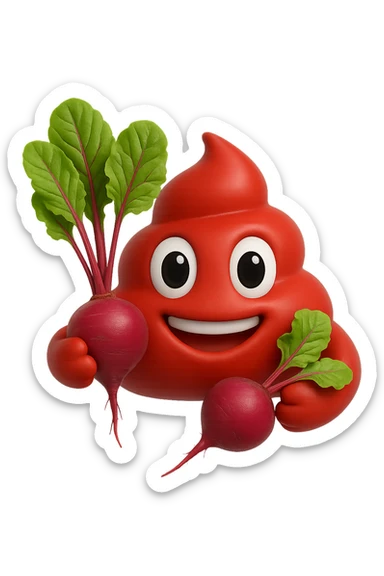 emoji stile iphone 3d di una cacca rossa con barbabietole in mano, iperrealistiche 4k sticker