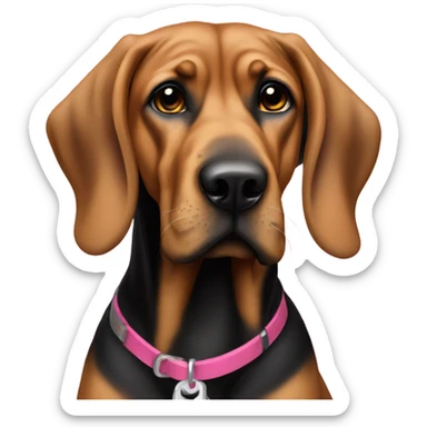 Female Black and tan bloodhound with pink collar sticker